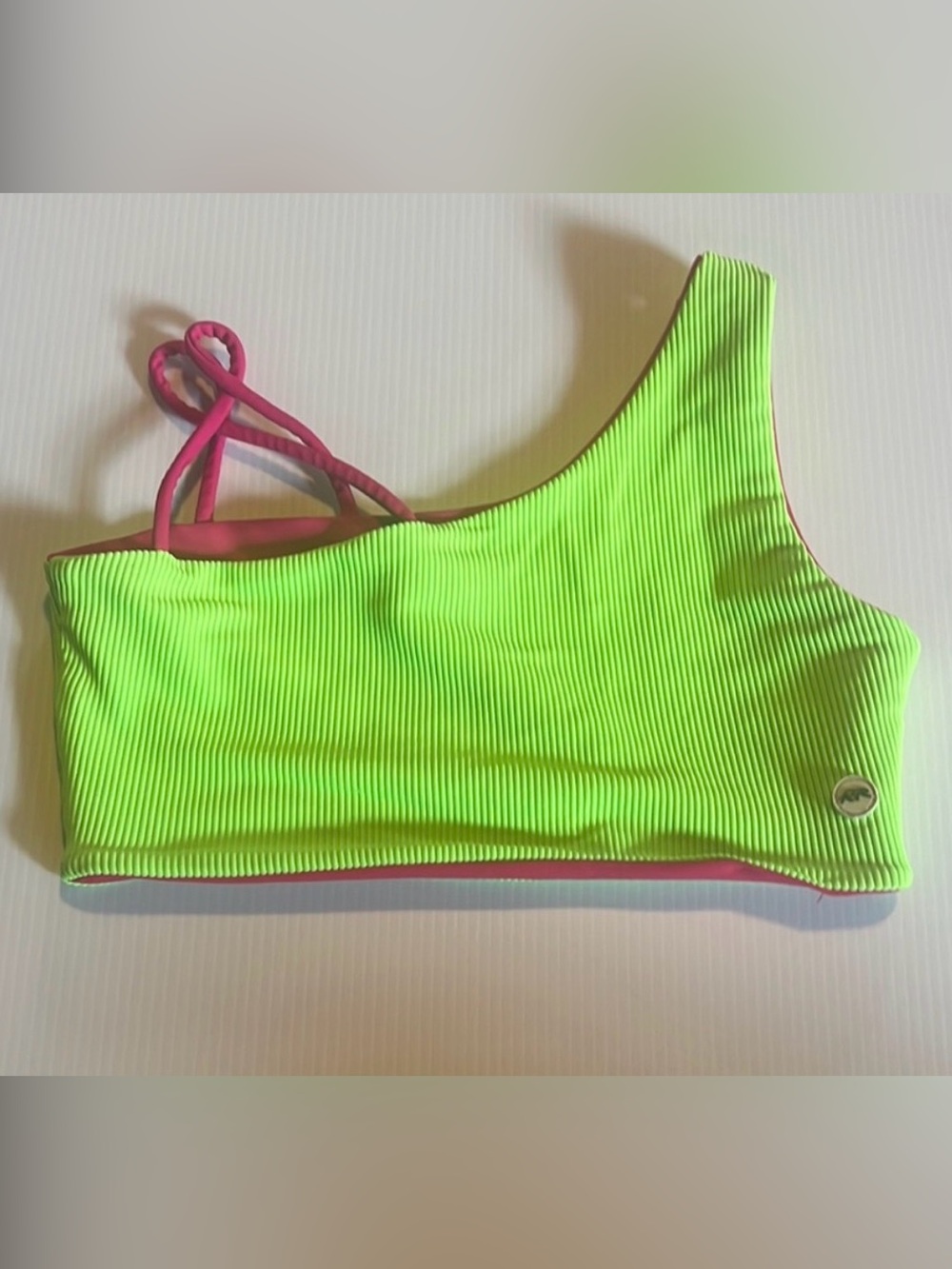 Tiger Friday no tag CXL Neon Lime Ribbed Top with Pink Straps